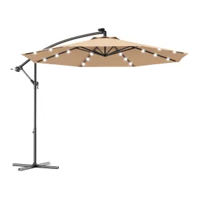 10 Feet Patio Hanging Solar LED Umbrella Sun Shade with Cross Base-Beige