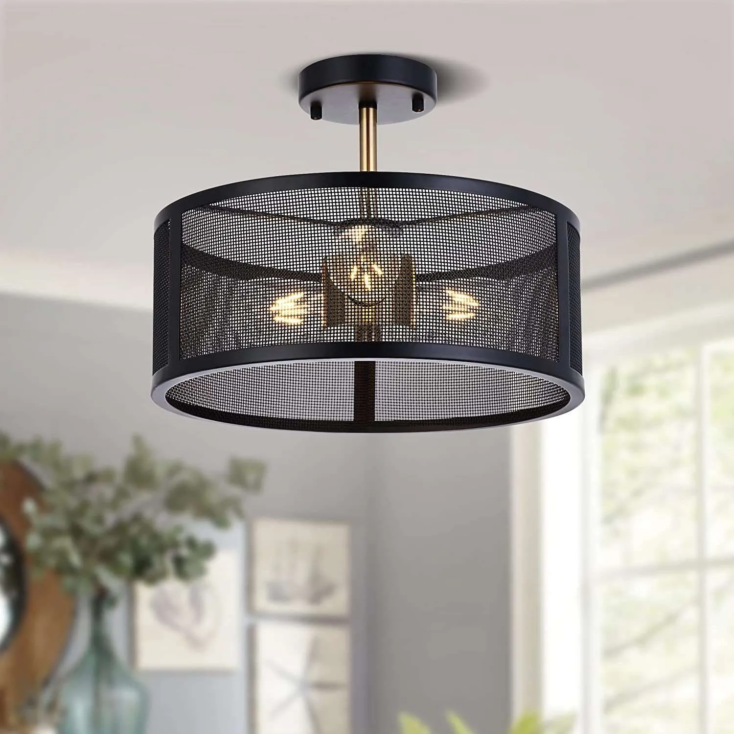 14.2'' Farmhouse Semi Flush Mount Ceiling Light Fixture