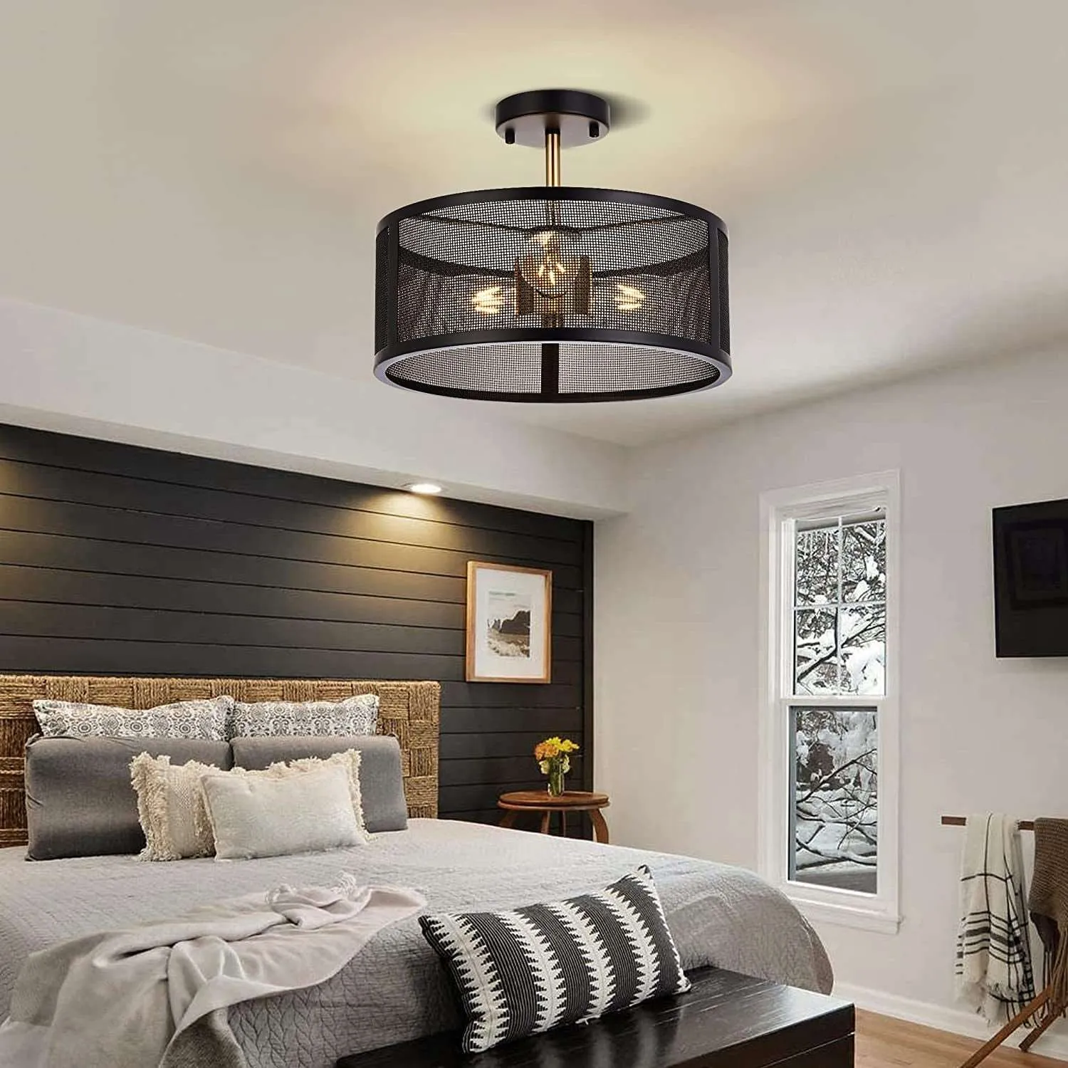 14.2'' Farmhouse Semi Flush Mount Ceiling Light Fixture