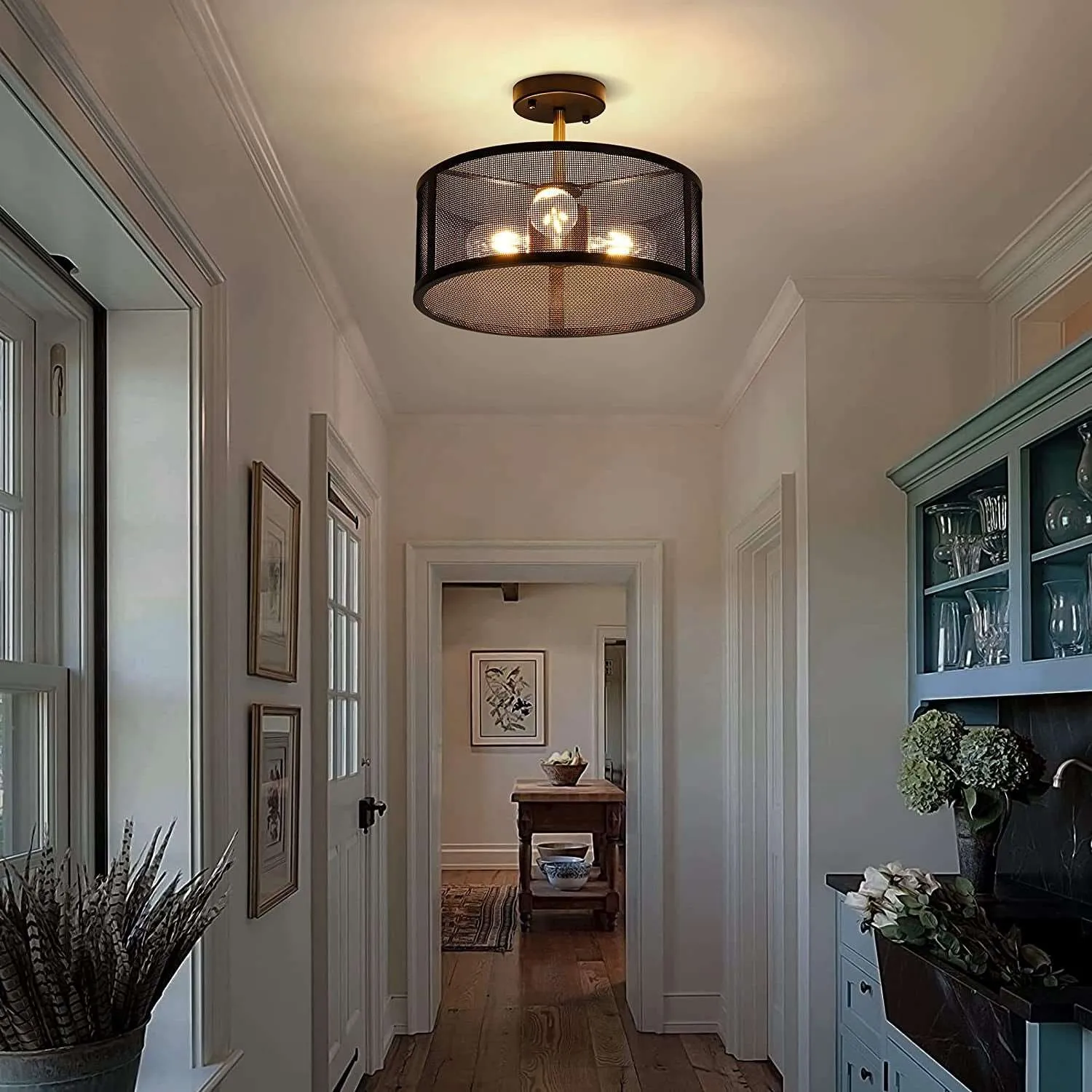 14.2'' Farmhouse Semi Flush Mount Ceiling Light Fixture