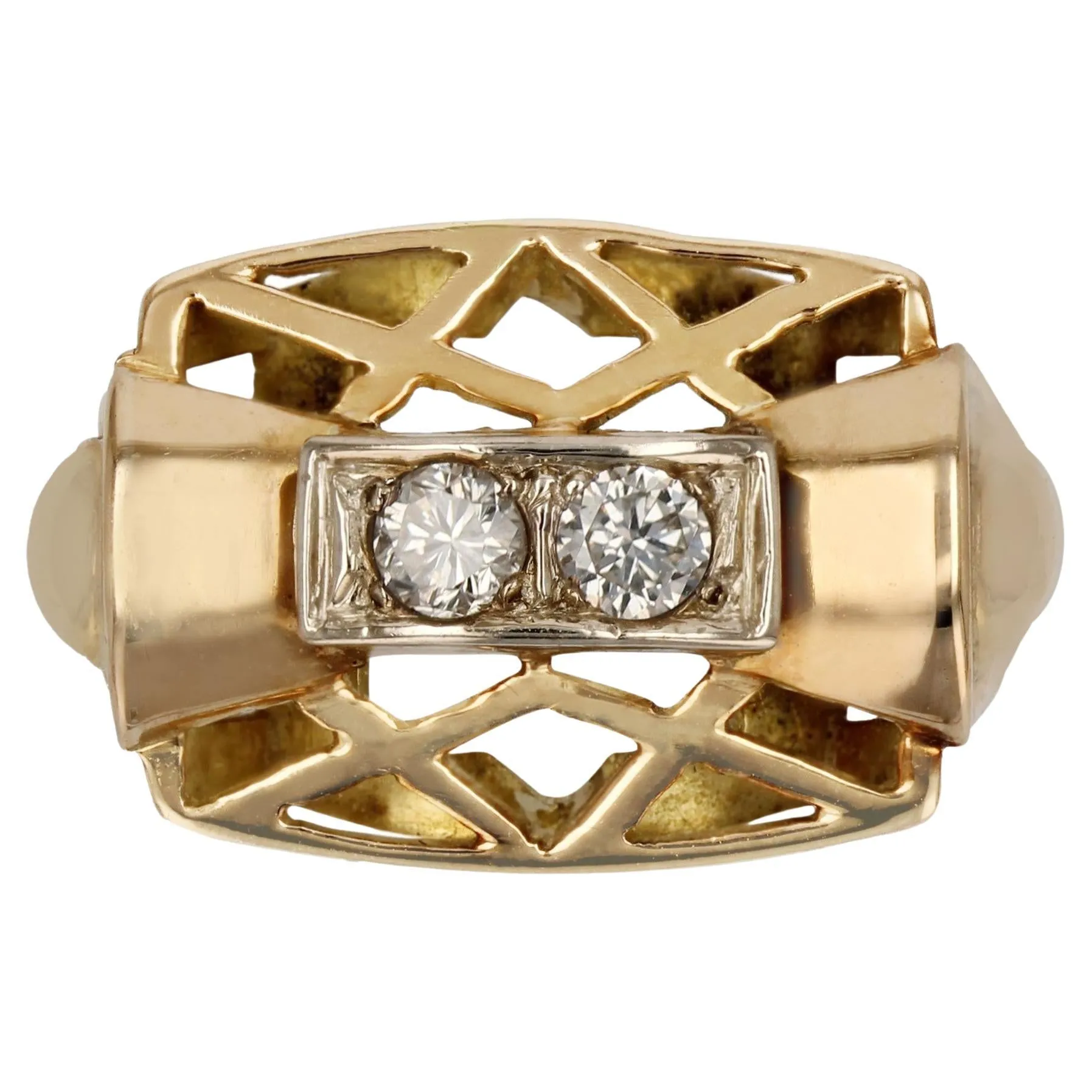 1940s 0.20 Carat Diamond 18 Karat Yellow Gold Retro Ring