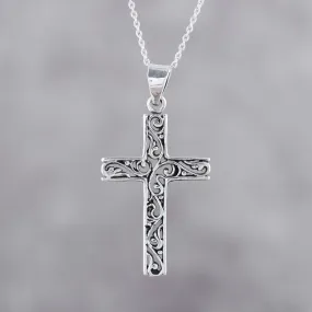 Adorned Cross Handcrafted Sterling Silver Ornate Cross Pendant Necklace