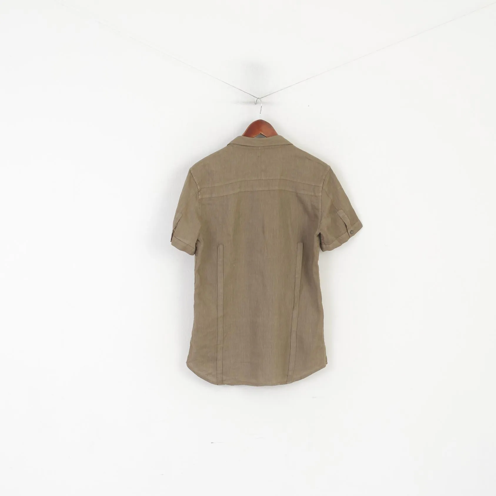 Allsaints Men M (S) Casual Shirt Khaki 100% Linen Spector Summer Top