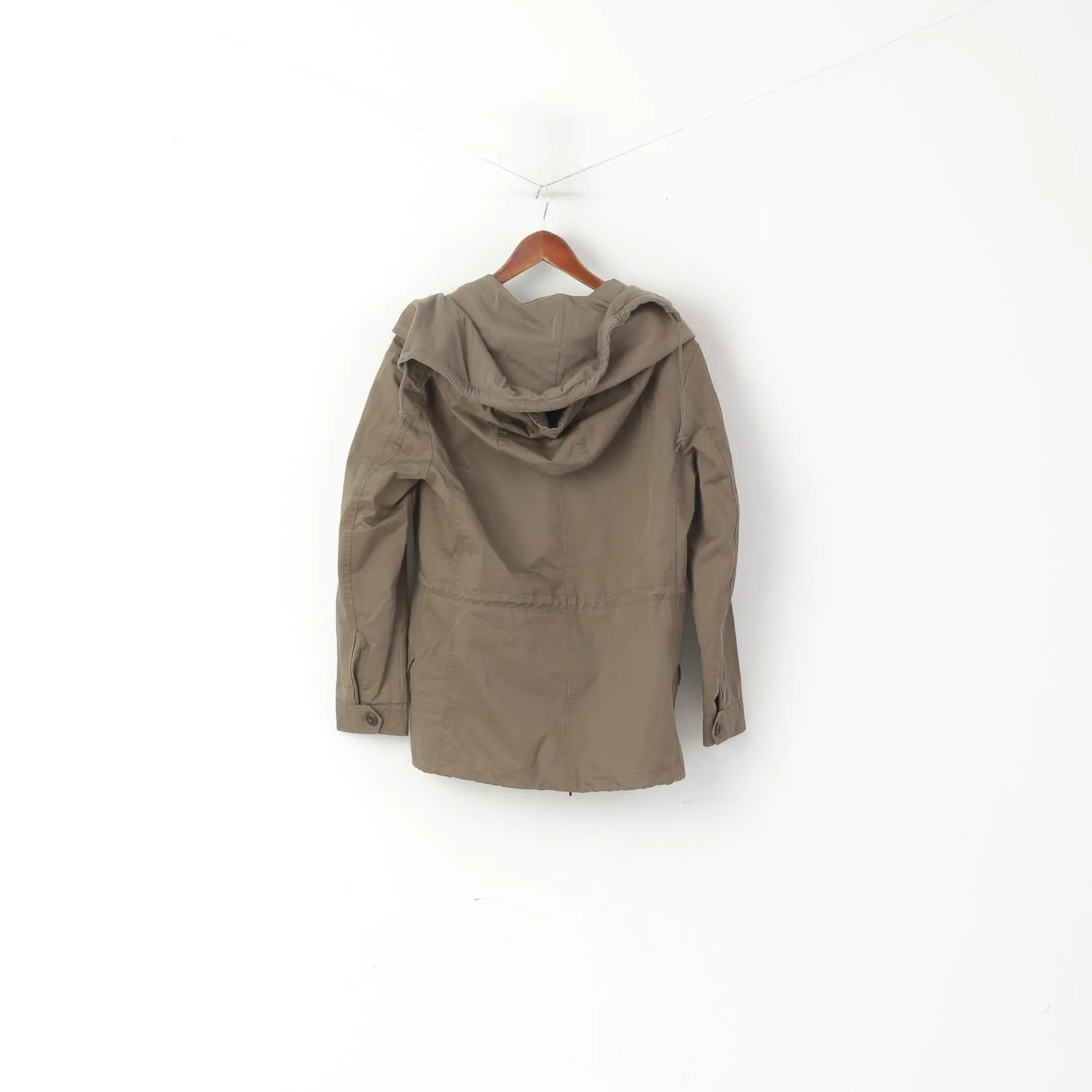 AllSaints Women 10 38 M Jacket Khaki Cotton Arton Full Zip Hooded High Collar Top