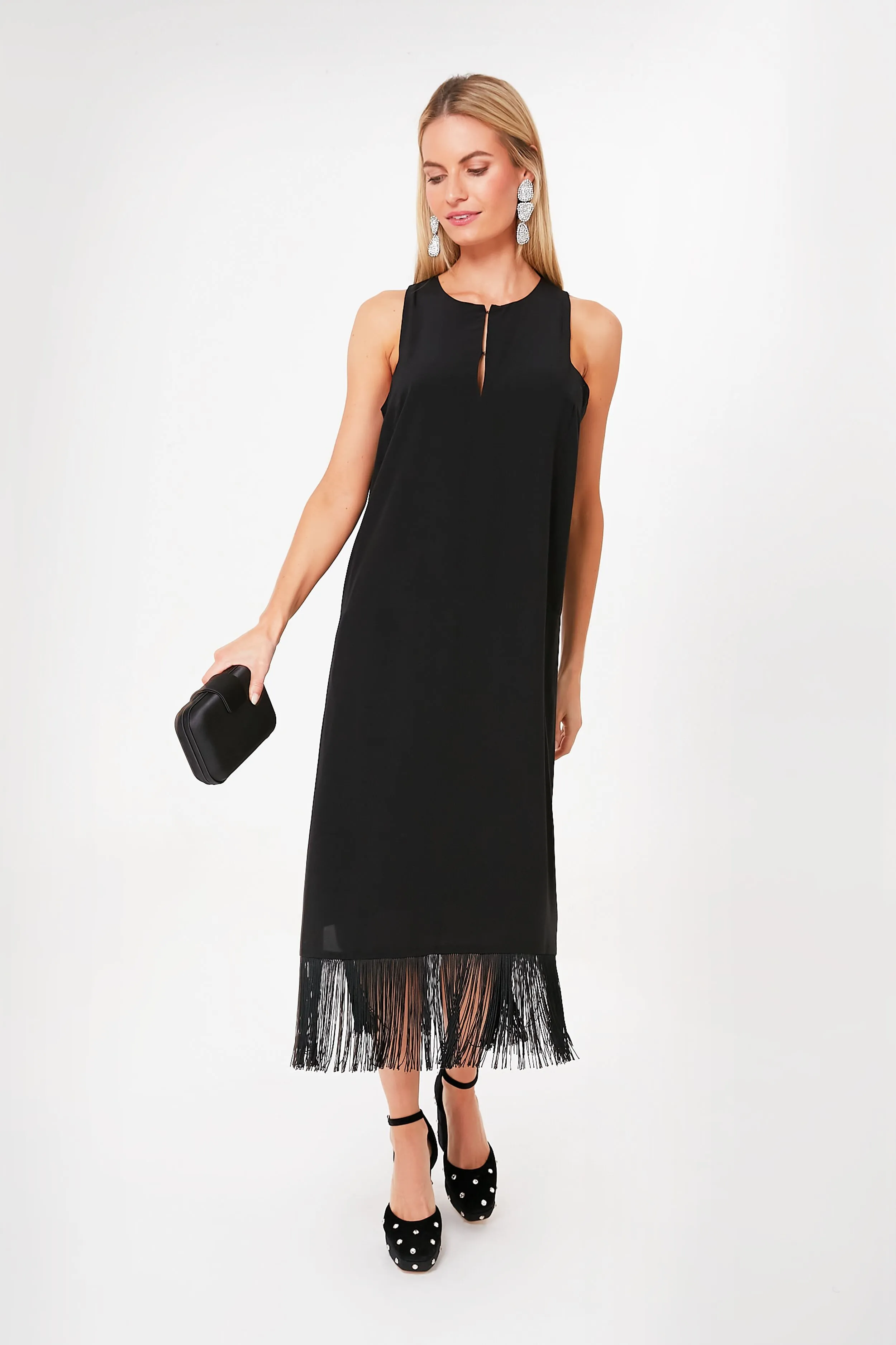 Black Cut Out Fringe Midi Dress