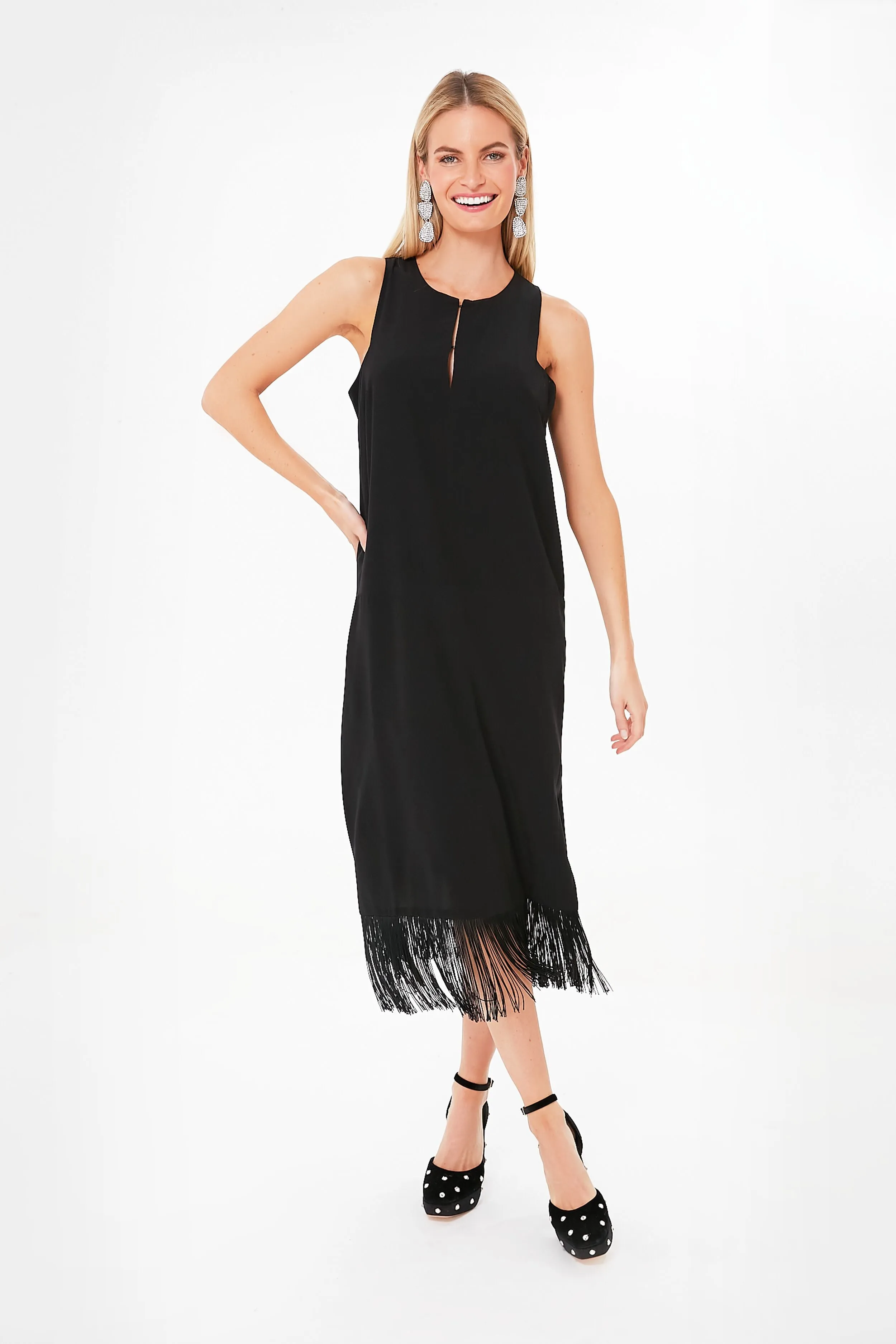 Black Cut Out Fringe Midi Dress