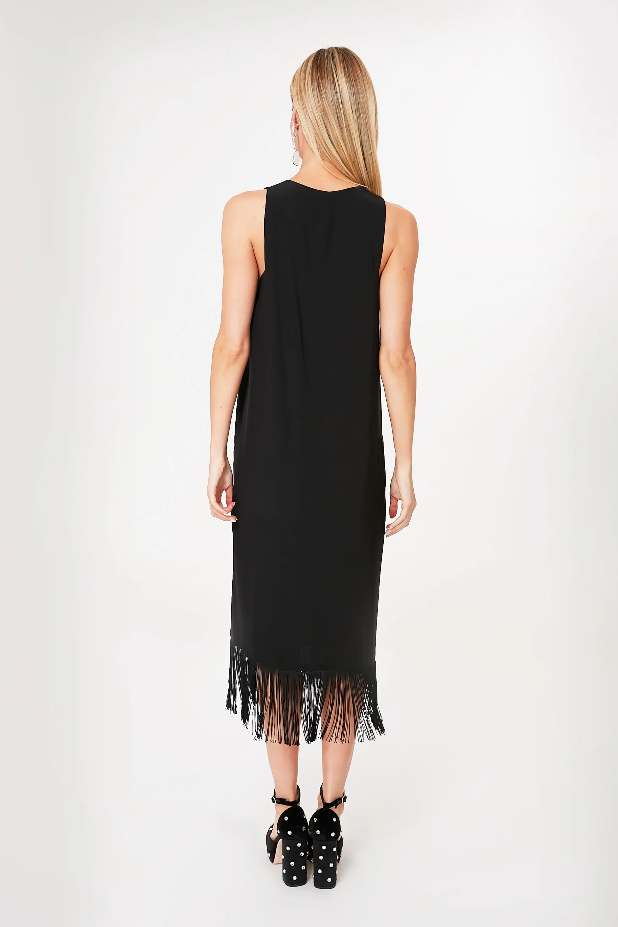 Black Cut Out Fringe Midi Dress