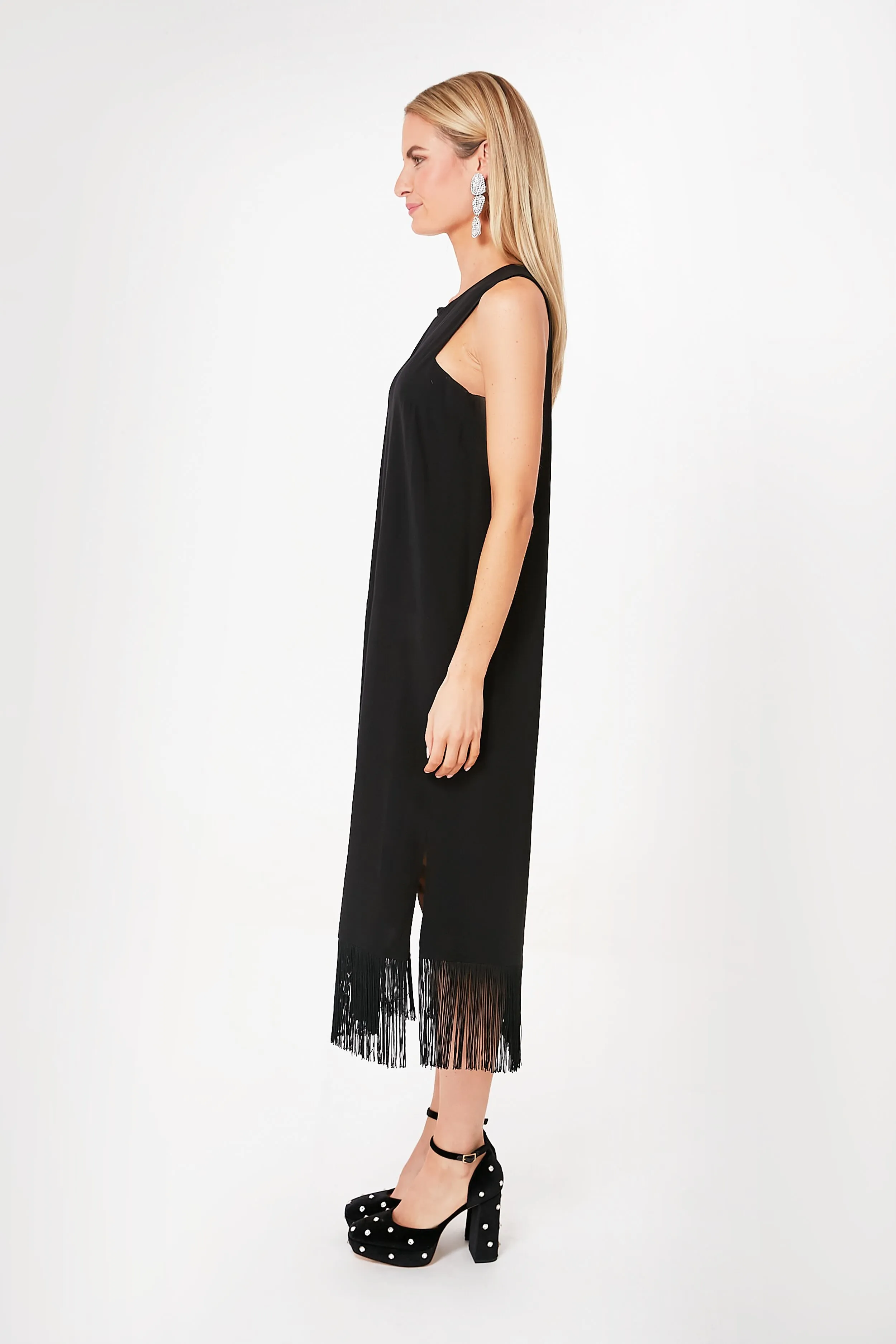 Black Cut Out Fringe Midi Dress