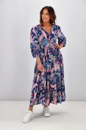 Boho Australia Gillespie Midi Dress Navy