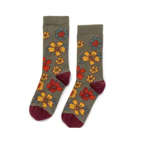 Boho Blossoms - Organic Cotton Crew Socks - Olivine