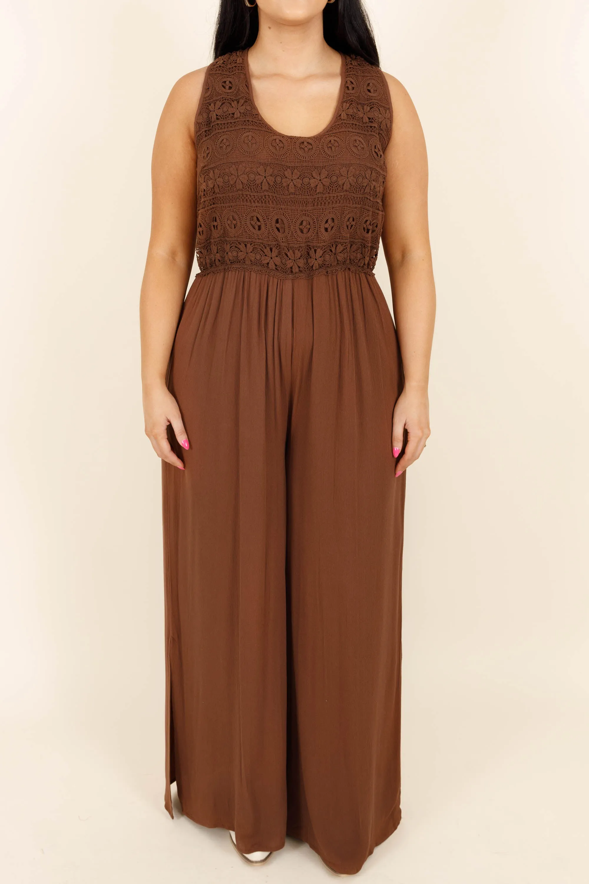 Boho In Lace Jumpsuit, Brown