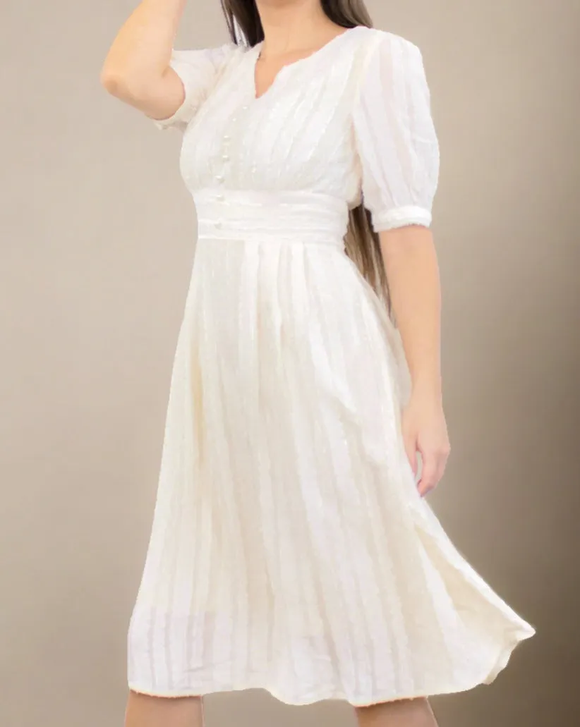 Brielle White Dress - Boho White Midi Dress with Sleeves