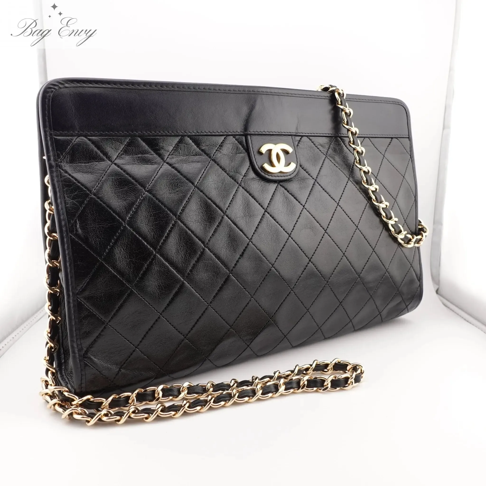 CHANEL Lambskin French Frame Clutch with Chain