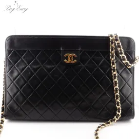 CHANEL Lambskin French Frame Clutch with Chain