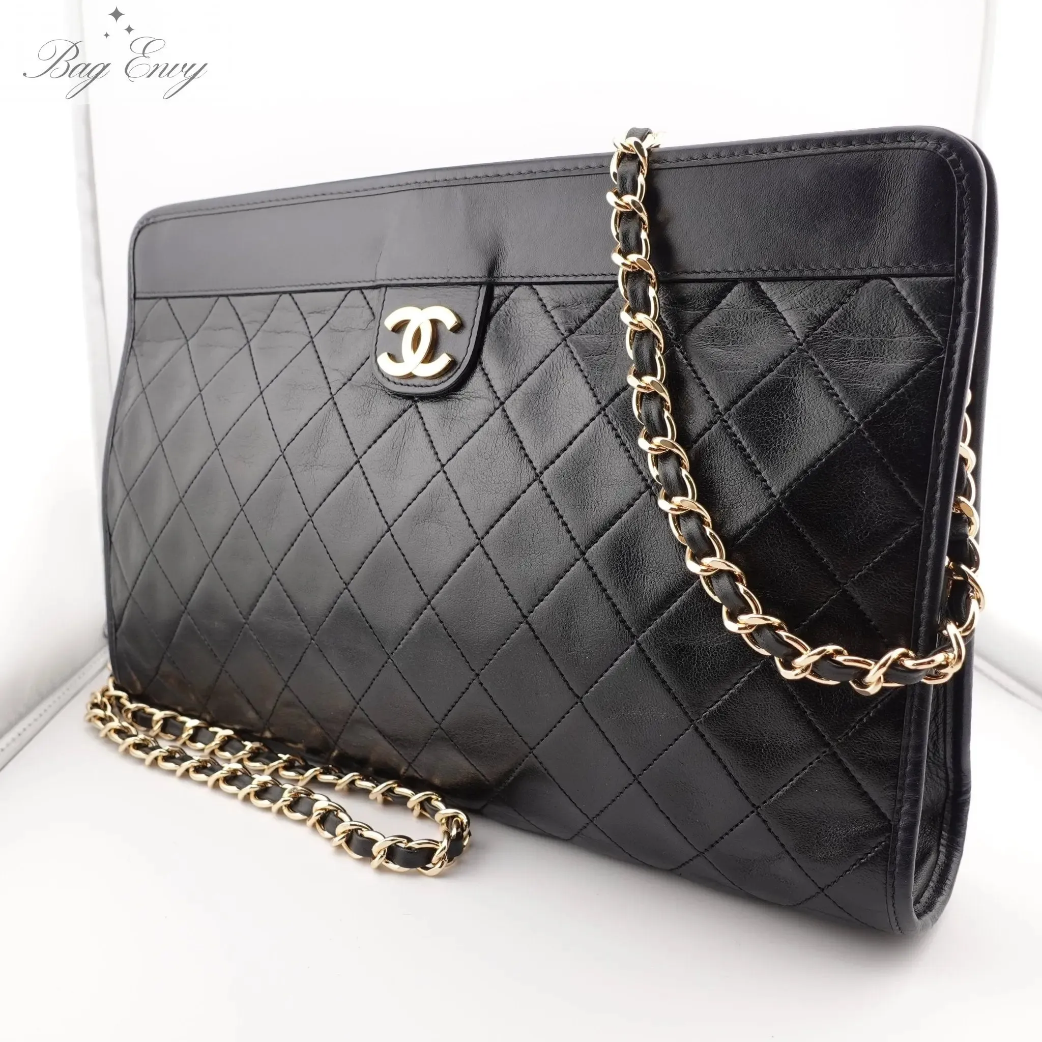 CHANEL Lambskin French Frame Clutch with Chain