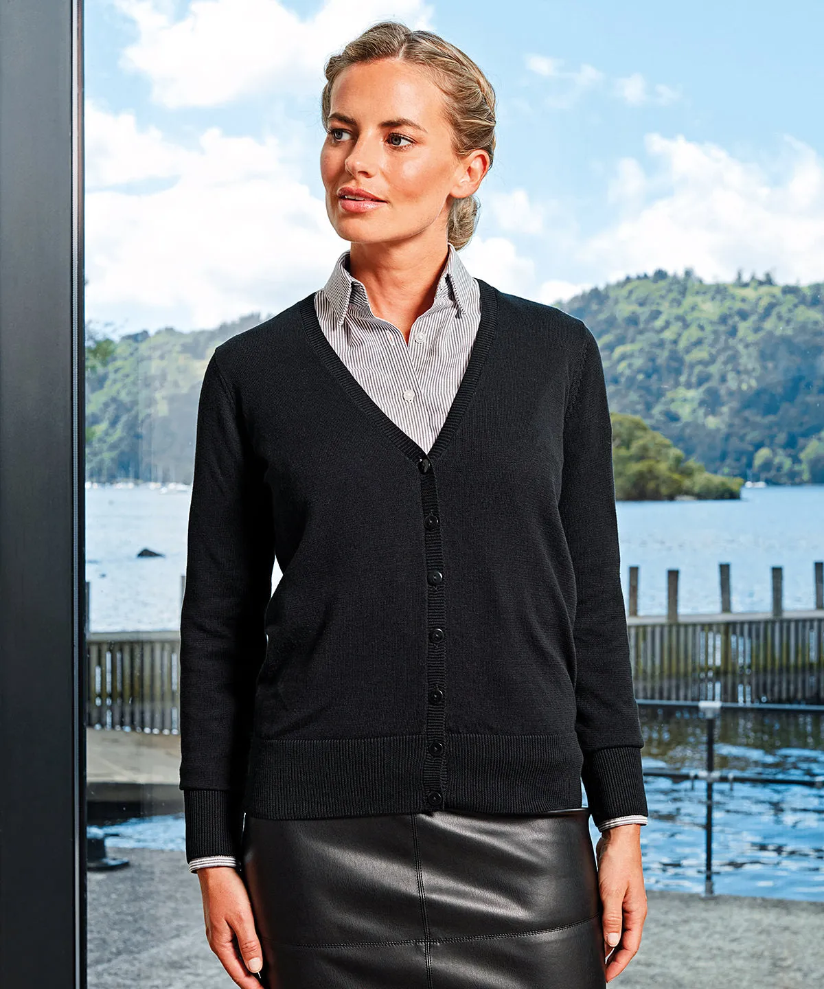 Charcoal - Women's button-through knitted cardigan