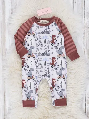 Chocolate Stripe Dinosaur Raglan Romper