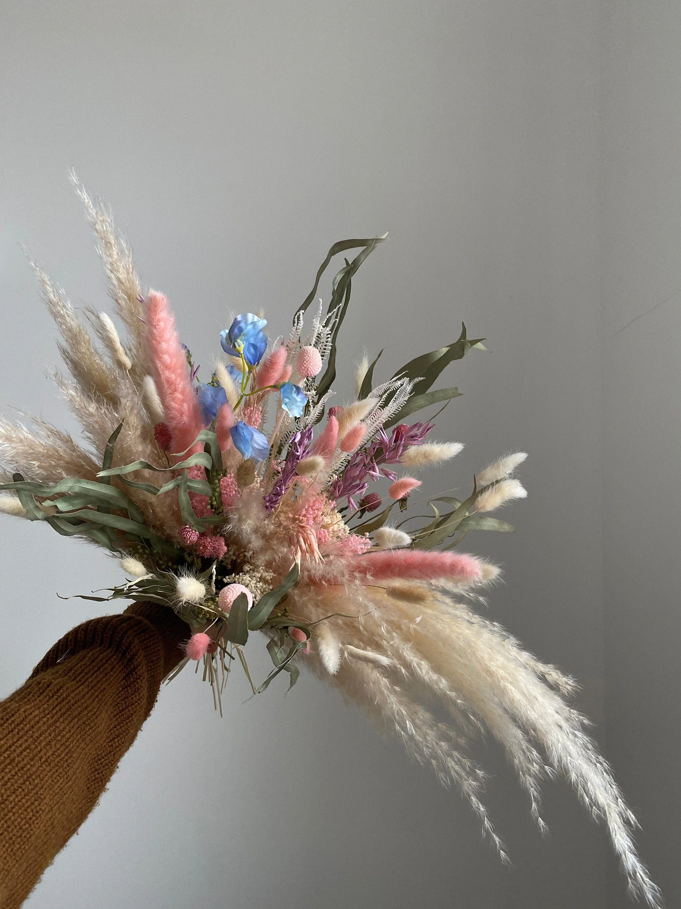 Colourful Dried & Artificial Flowers Bridal Bouquet - Blush Pink & Cream No:2