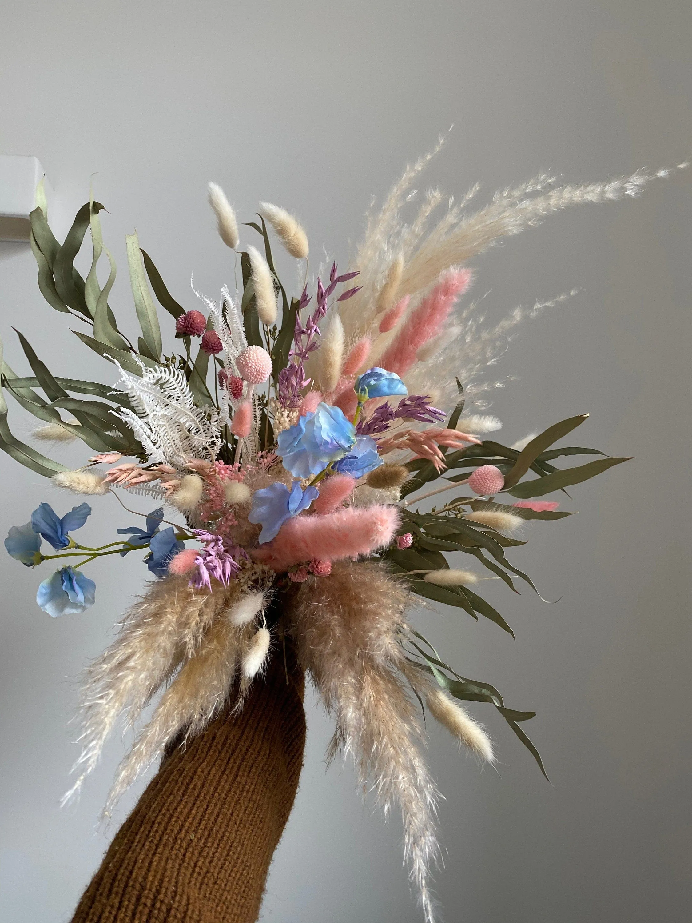 Colourful Dried & Artificial Flowers Bridal Bouquet - Blush Pink & Cream No:2