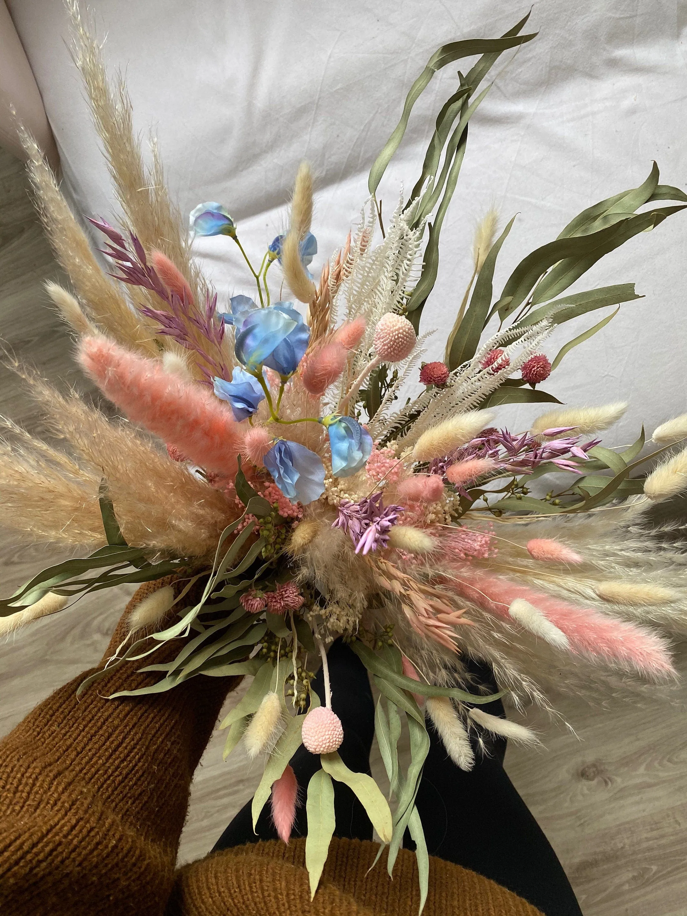 Colourful Dried & Artificial Flowers Bridal Bouquet - Blush Pink & Cream No:2