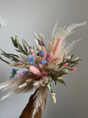 Colourful Dried & Artificial Flowers Bridal Bouquet - Blush Pink & Cream No:2