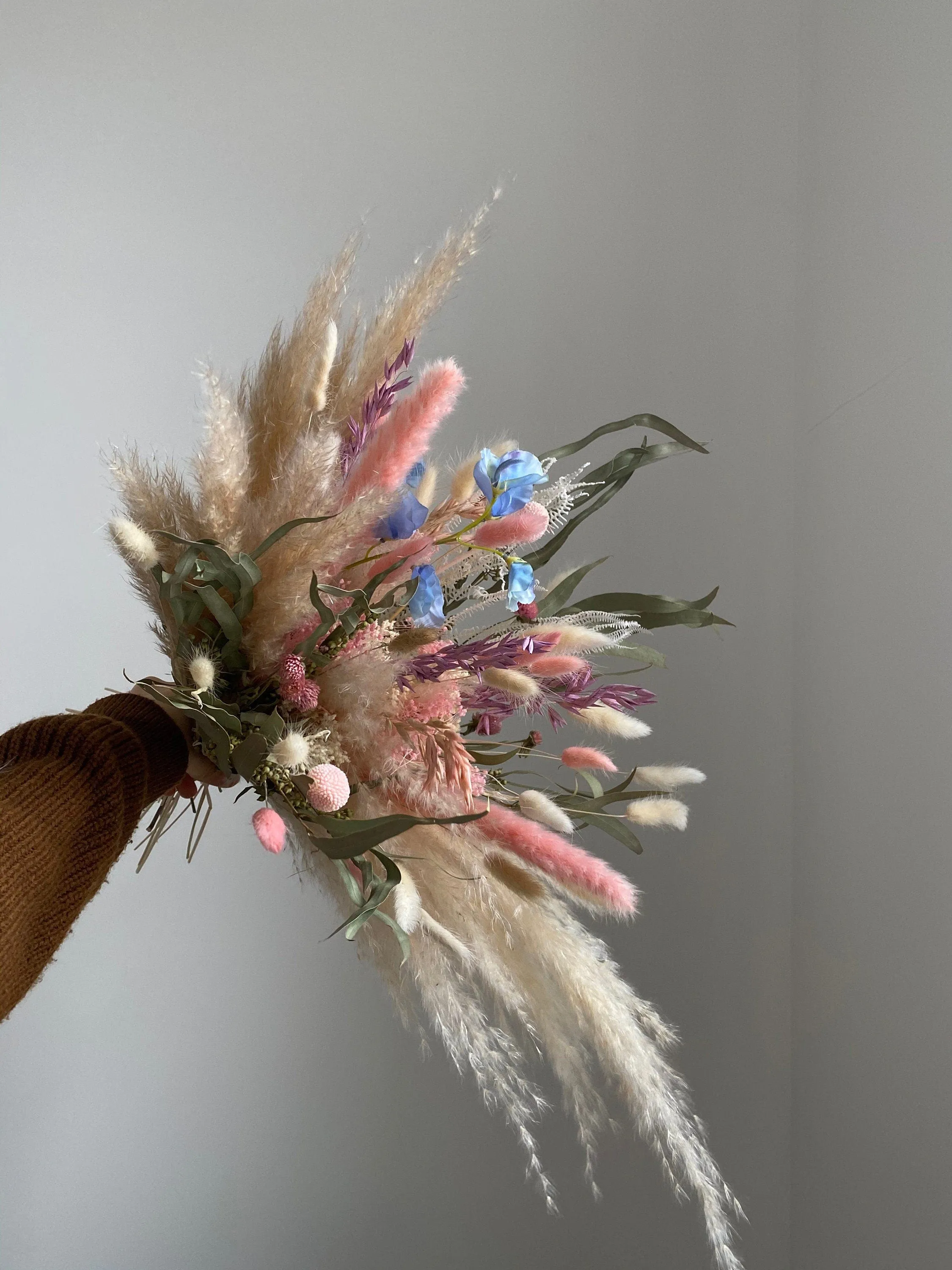 Colourful Dried & Artificial Flowers Bridal Bouquet - Blush Pink & Cream No:2