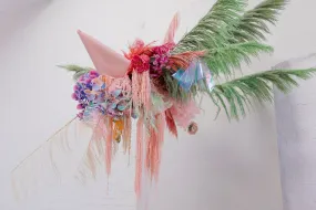 Colourful Dried & Artificial Flowers Hanging Cloud Arrangement - Pale Green & Pink