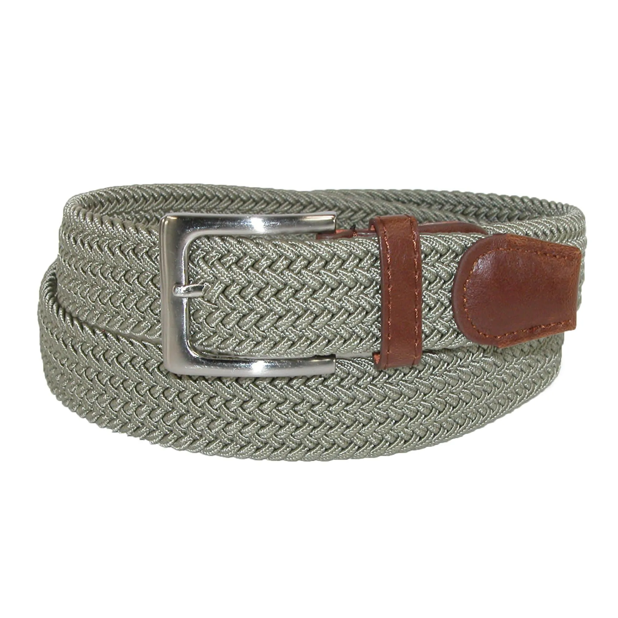 CTM® Men's Elastic Braided Stretch Belt with Silver Buckle and Tan Tabs