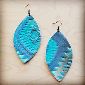 Cyan Aztec Leather Oval Earrings