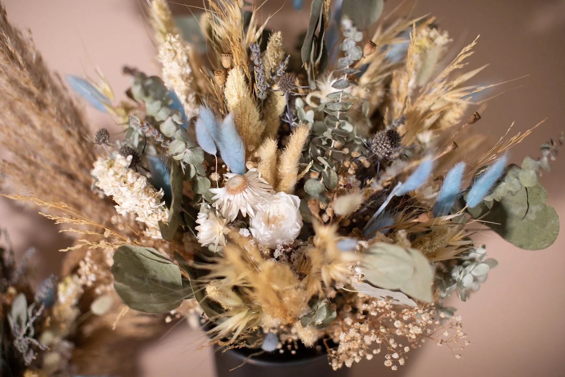 Dried Flowers Bridal Bouquet - Pale Blue & Cream