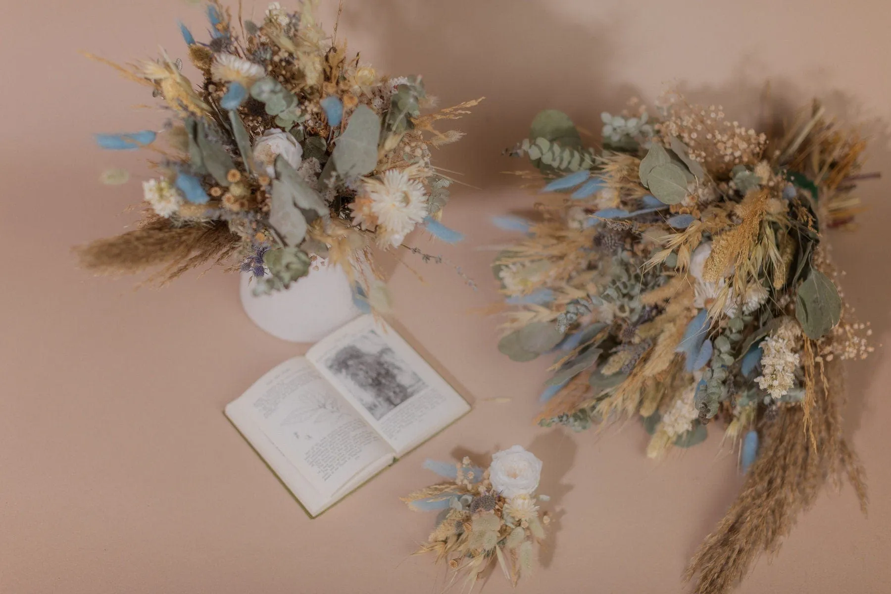 Dried Flowers Bridal Bouquet - Pale Blue & Cream