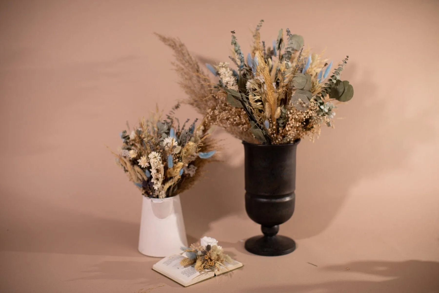 Dried Flowers Bridal Bouquet - Pale Blue & Cream