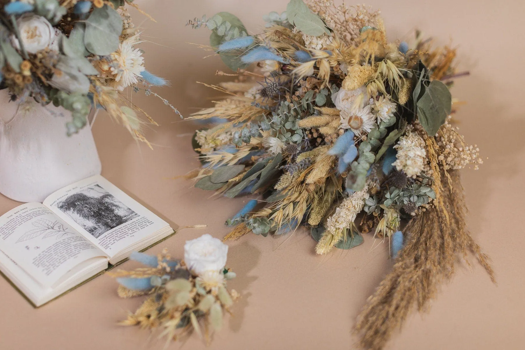 Dried Flowers Bridal Bouquet - Pale Blue & Cream