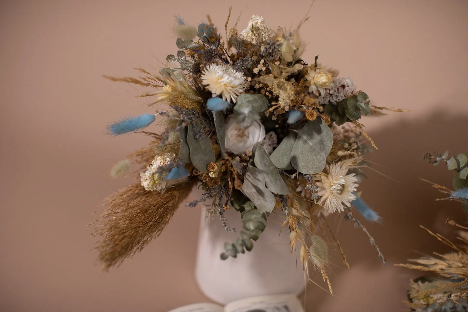 Dried Flowers Bridal Bouquet - Pale Blue & Cream