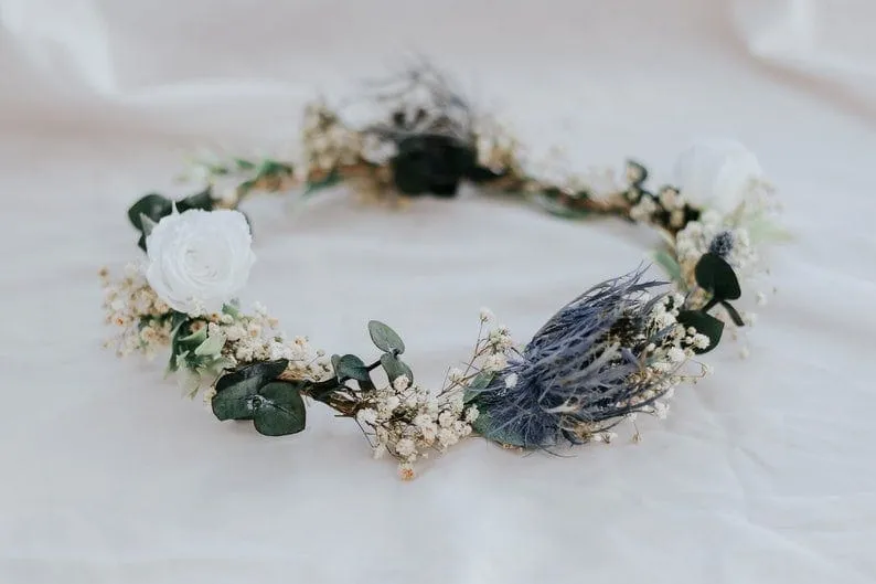 Dried Flowers Bridal Bouquet - Soft Green & Cream