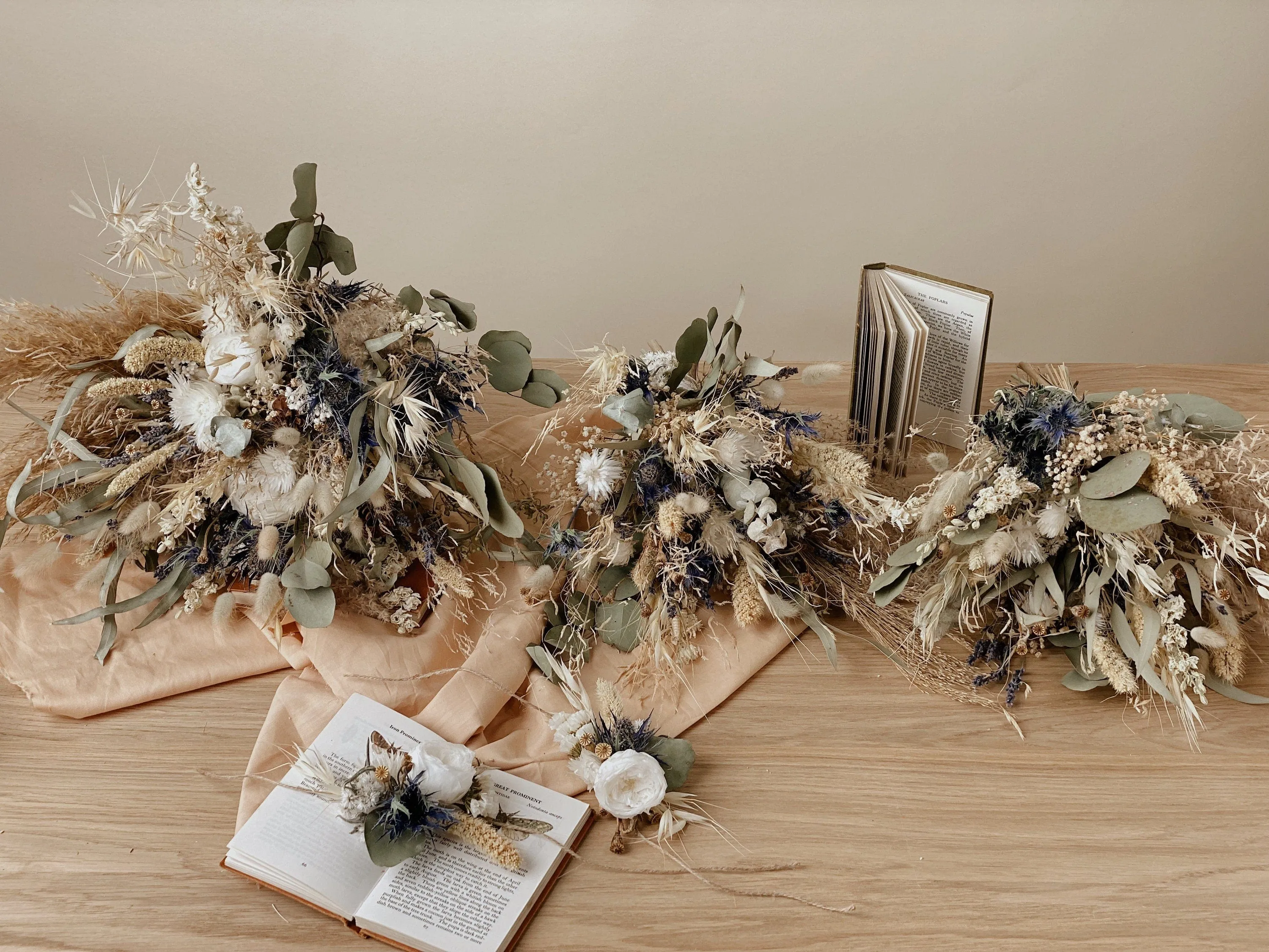 Dried Flowers Bridal Bouquet - Soft Green & Cream