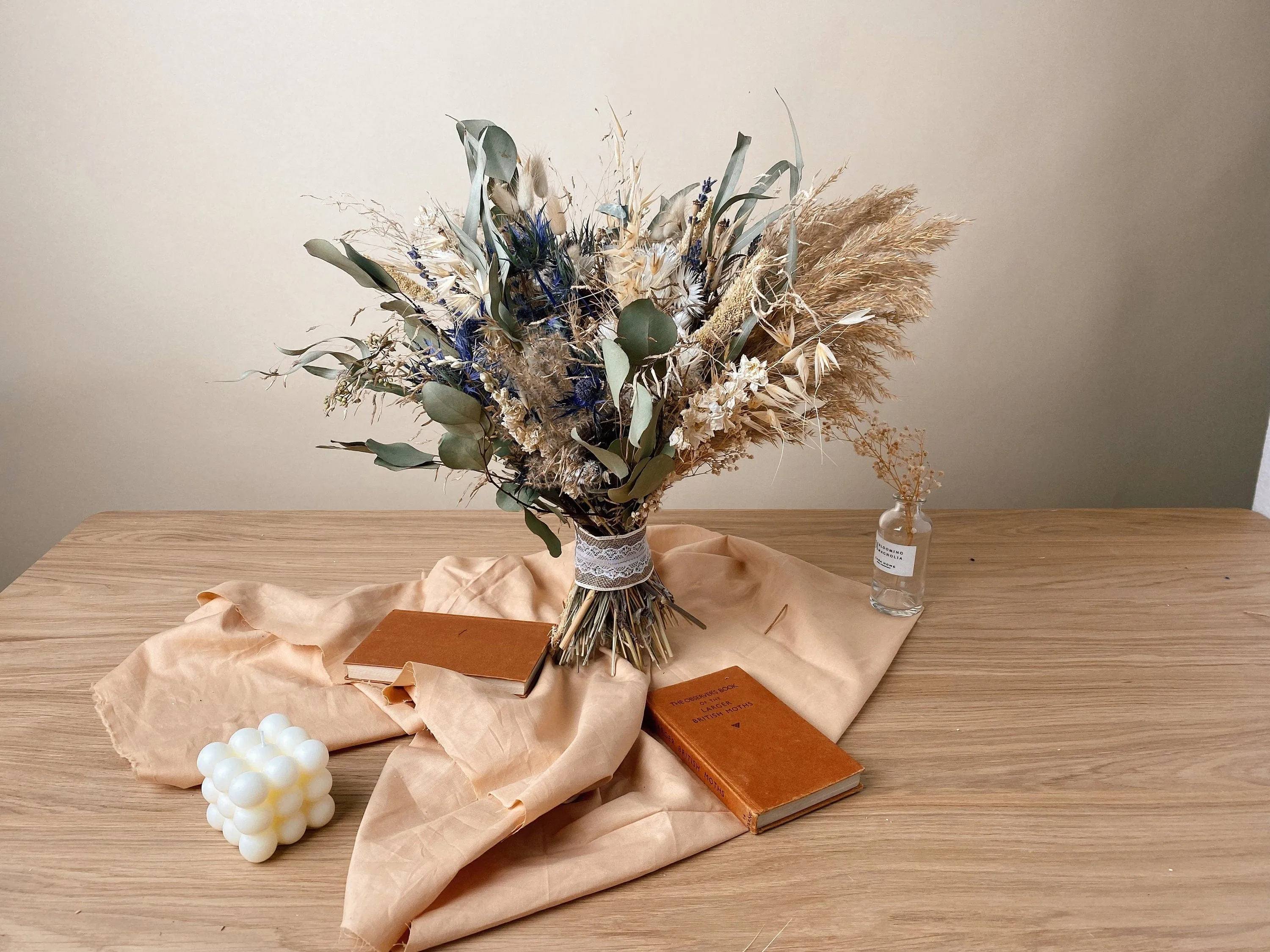 Dried Flowers Bridal Bouquet - Soft Green & Cream