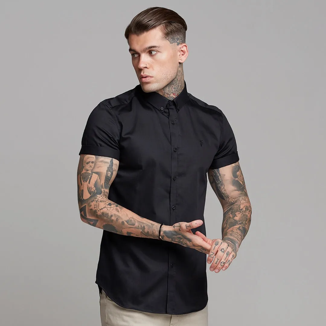 Father Sons Classic Black Luxe Egyptian Cotton Button Down Short Sleeve - FS492