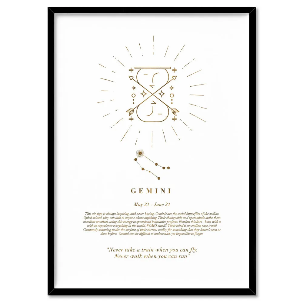 Gemini Star Sign | Celestial Boho (faux look foil) - Art Print