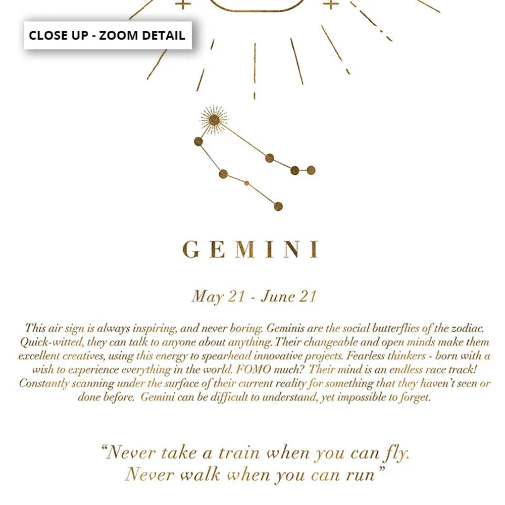 Gemini Star Sign | Celestial Boho (faux look foil) - Art Print