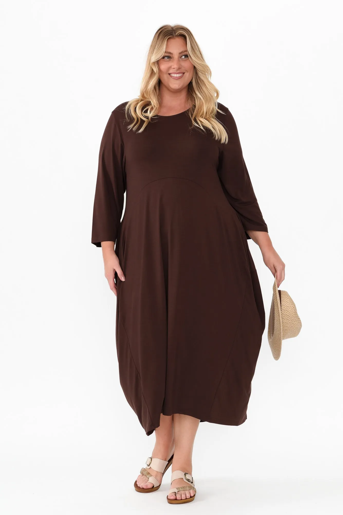 Glenda Chocolate Sleeved Crescent Dress