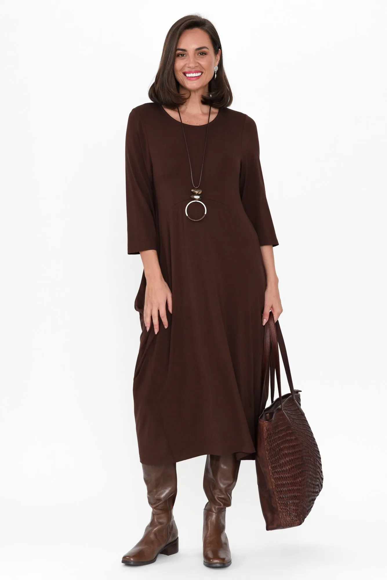 Glenda Chocolate Sleeved Crescent Dress