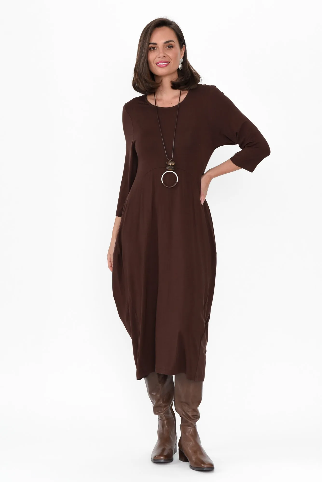 Glenda Chocolate Sleeved Crescent Dress