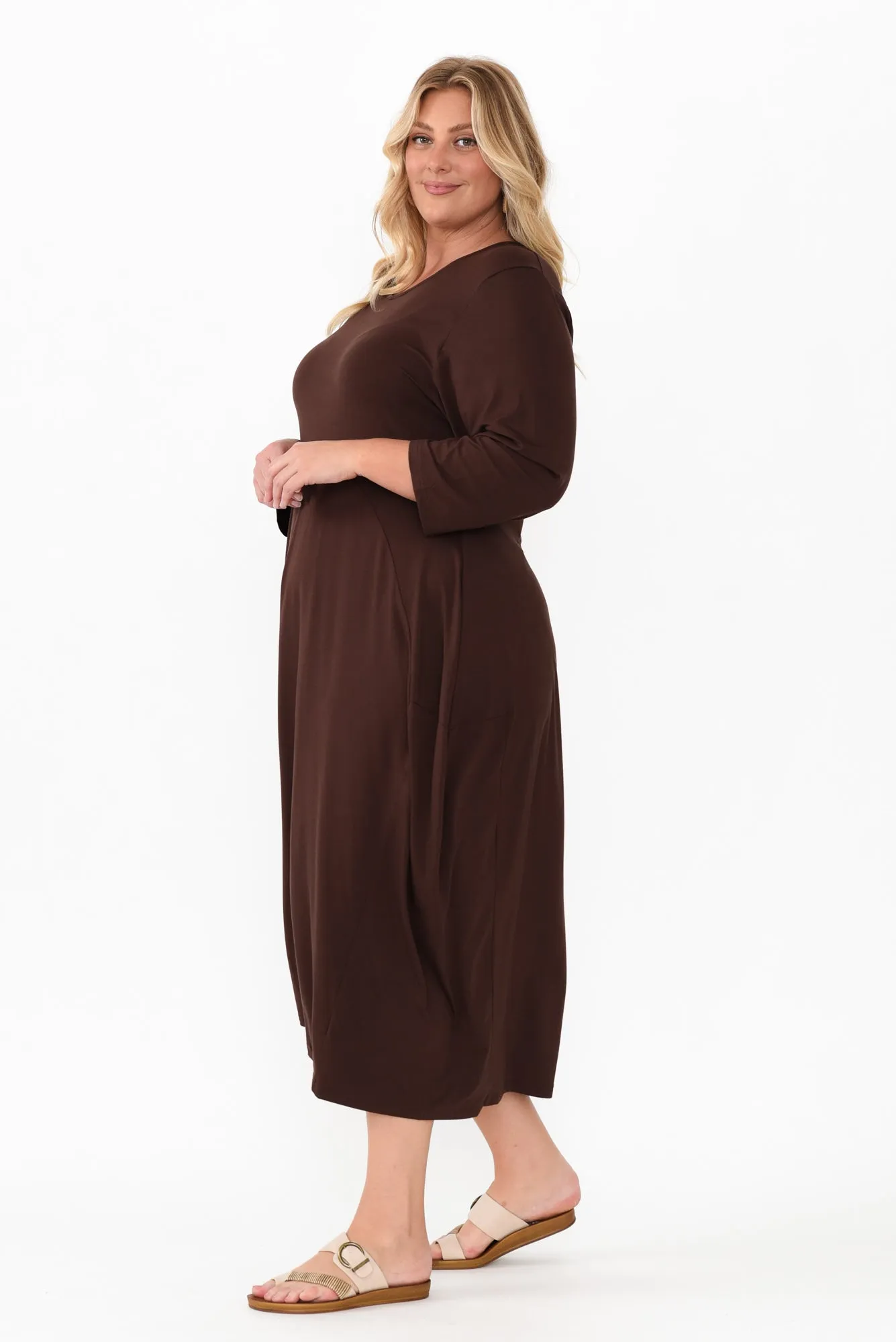 Glenda Chocolate Sleeved Crescent Dress