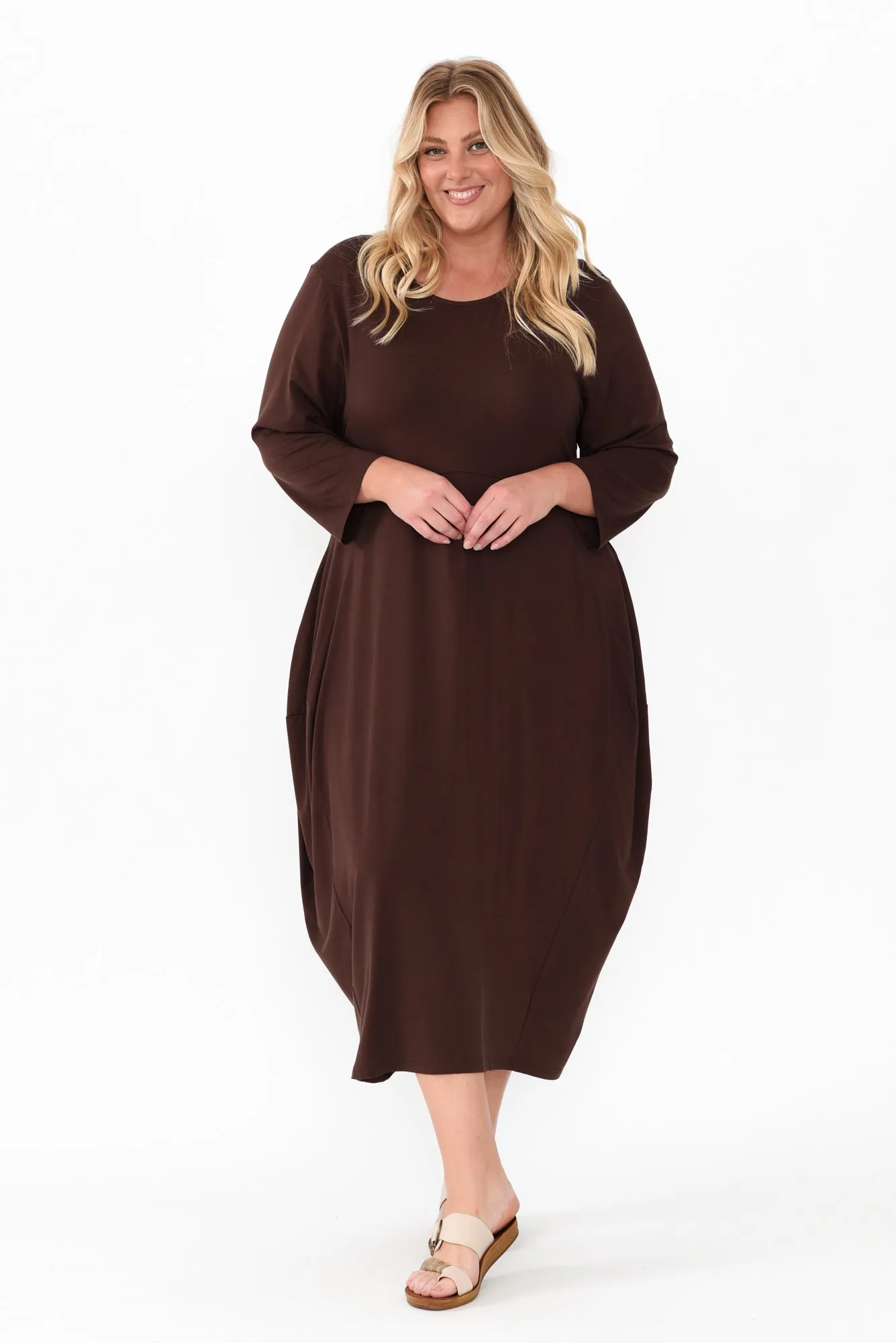 Glenda Chocolate Sleeved Crescent Dress