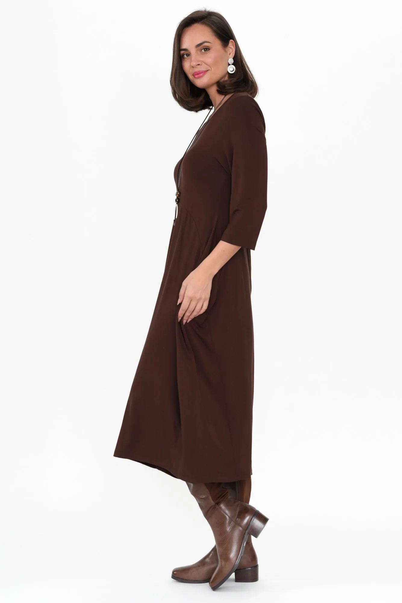 Glenda Chocolate Sleeved Crescent Dress