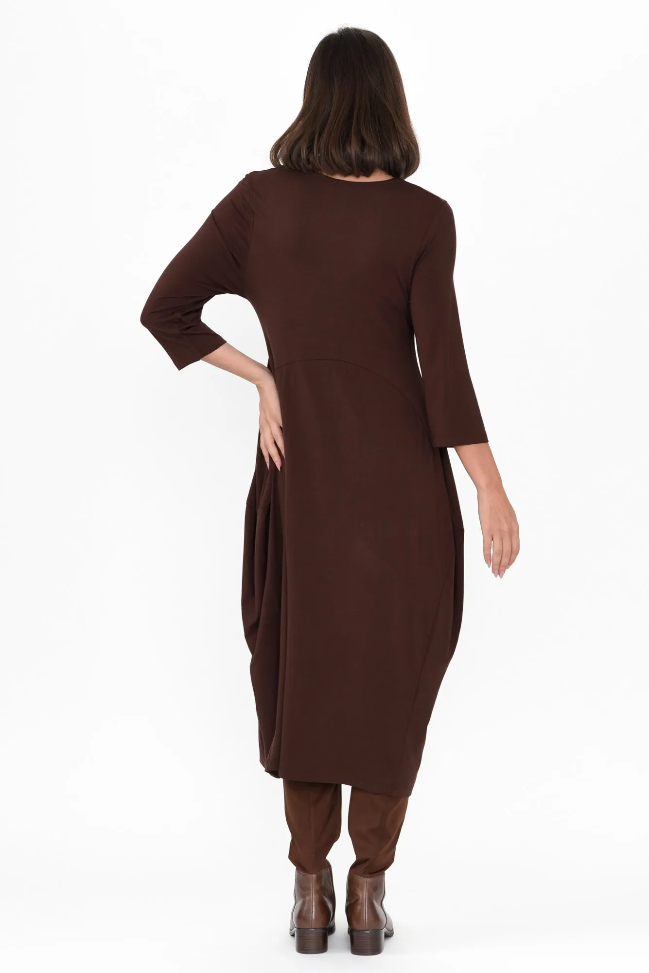 Glenda Chocolate Sleeved Crescent Dress