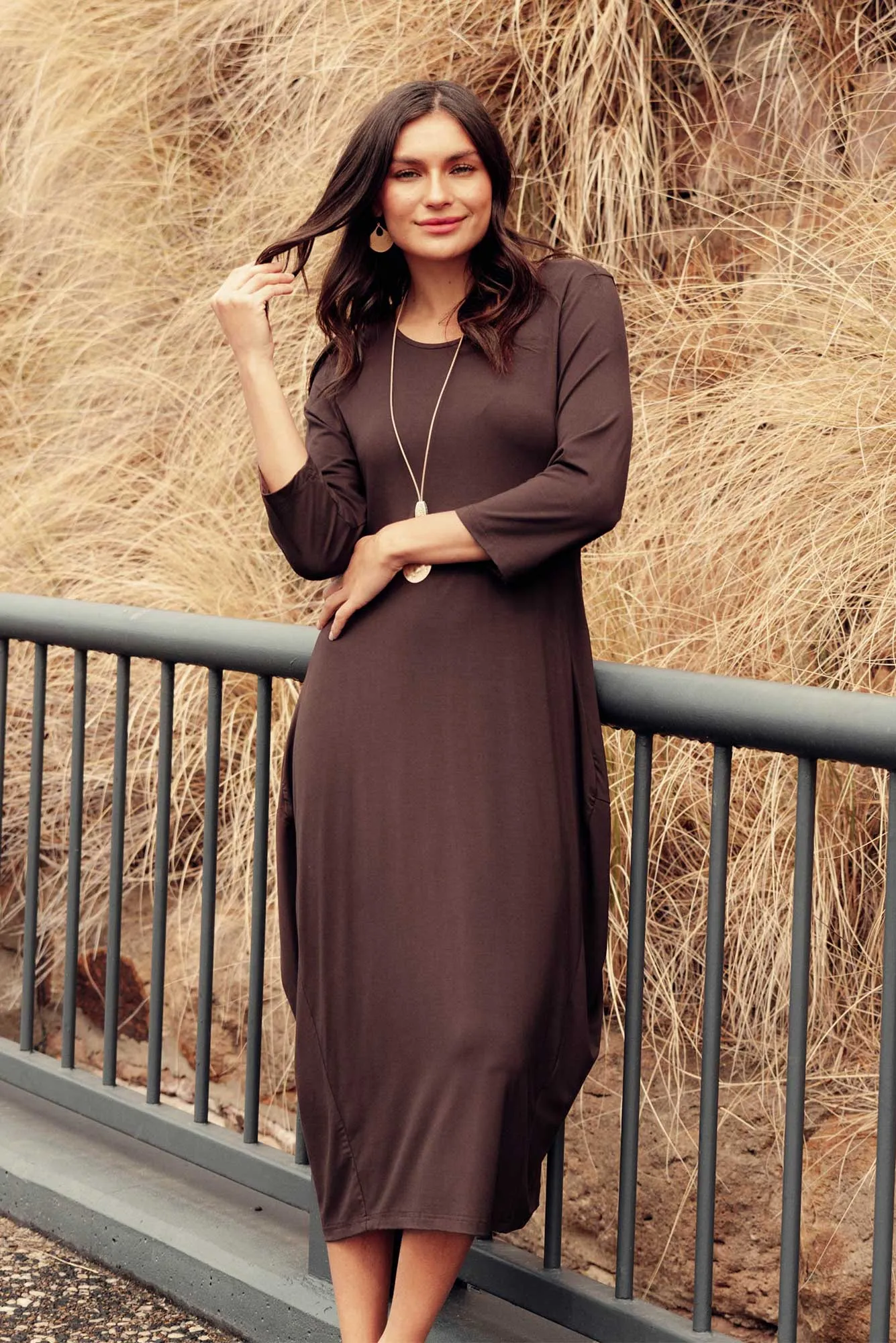 Glenda Chocolate Sleeved Crescent Dress