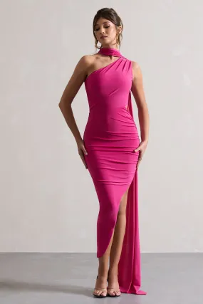 Icon | Robe longue rose asymétrique à découpe et écharpe