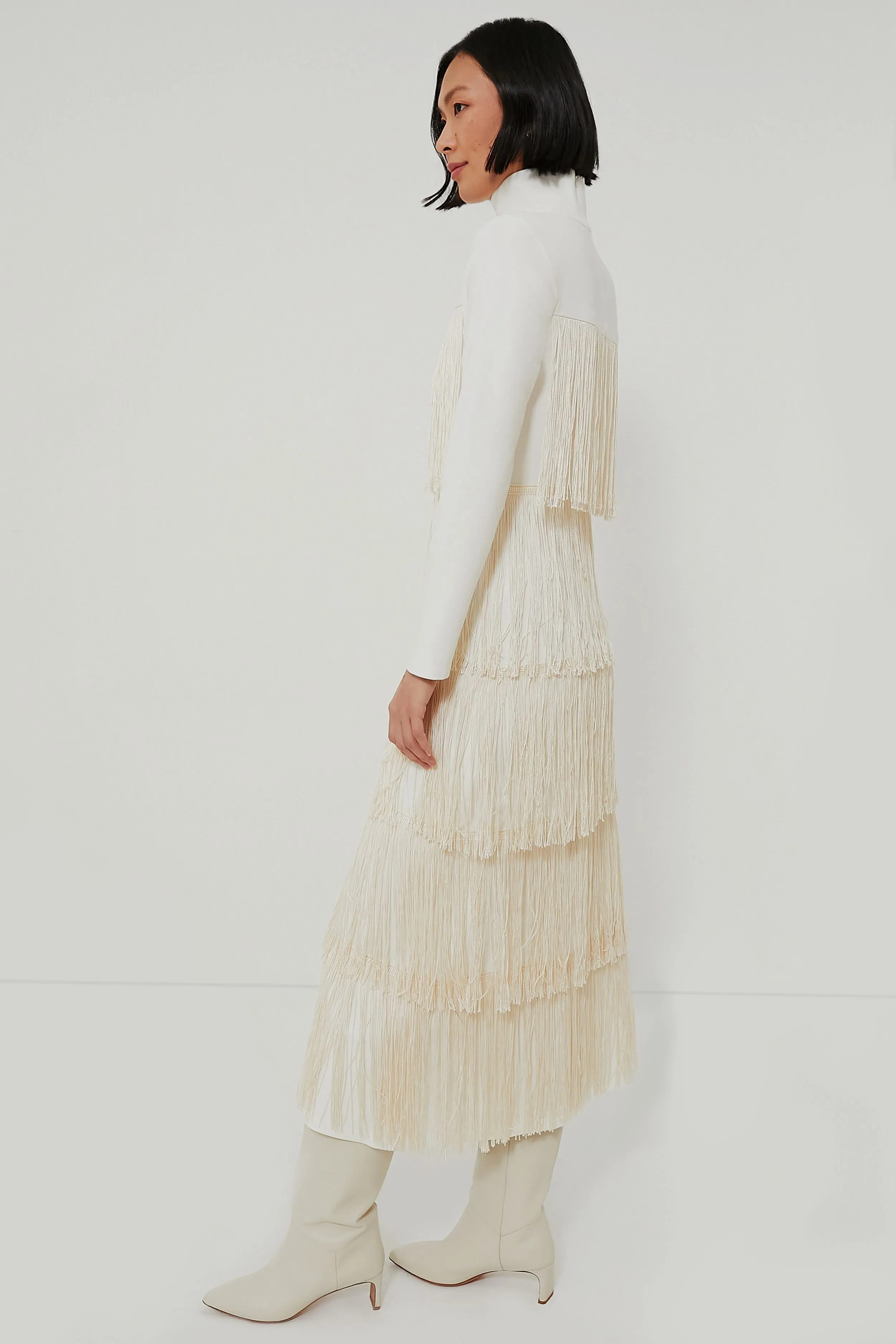 Ivory Fringe Midi Dress